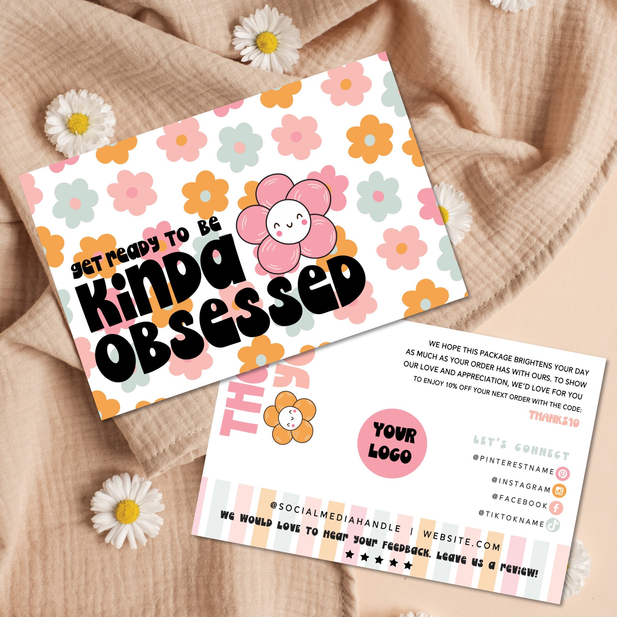 Daisy Thank You Card Template Canva, Editable Small Business 70s Groovy ...