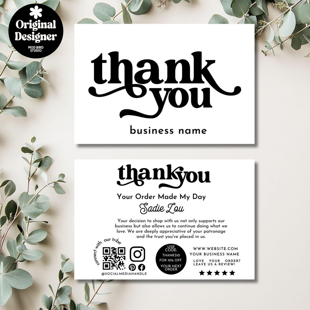 Editable Retro Thank You Card Template, Modern Business Thank You for ...
