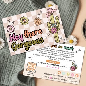Retro Western Business Thank You Card Template, Desert Cowgirl Editable Thanks For Your Purchase, DIY Rustic Business Package Insert - WEST