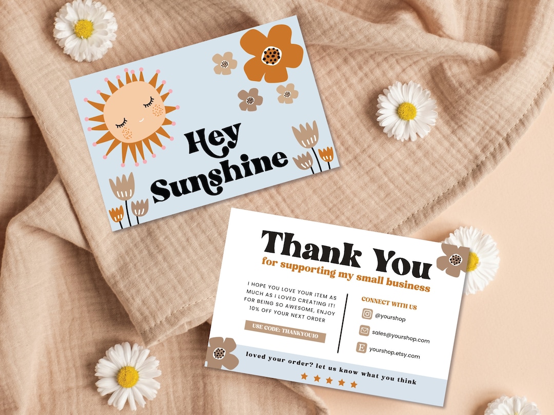 Retro Thank You Card Template, Editable Small Business 70s Groovy Thank ...