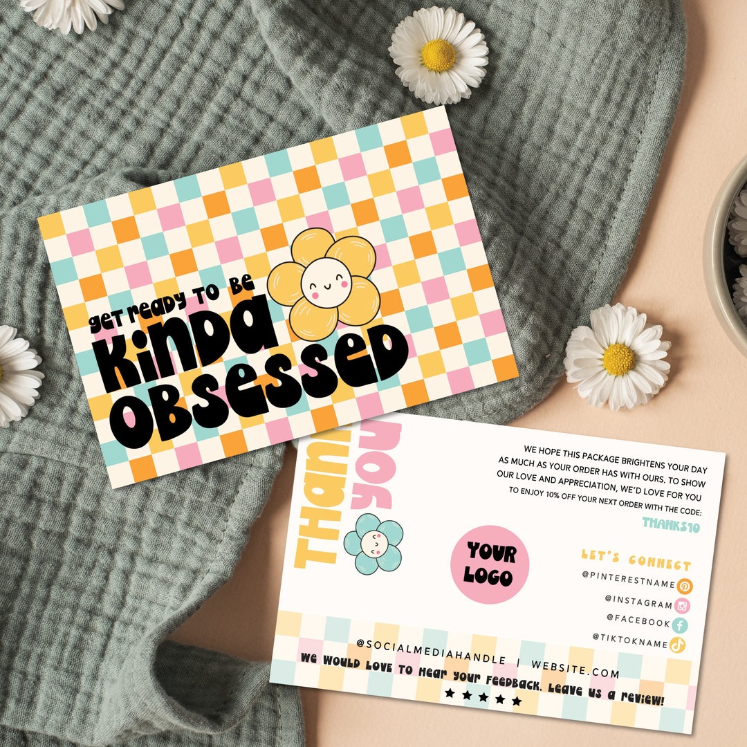 Daisy Thank You Card Template Canva, Editable Small Business 70s Groovy ...