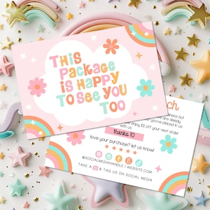 Cute Rainbow Small Business Thank You Card, Printable Retro Thanks For Your Purchase Card Editable Small Business Package Insert Card - LOO