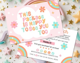 Cute Rainbow Small Business Thank You Card, Printable Retro Thanks For Your Purchase Card Editable Small Business Package Insert Card - LOO