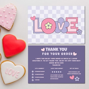 Editable Small Business  CUTE VALENTINES Thank You Card Template, Printable Pink Heart Thank You Insert Card, DIY Thank You Card Template