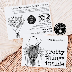Botanical Business Thank You Card Canva Template, Editable Floral Customer Thank You, Business Packaging Printable QR Code Rustic Card-MARI