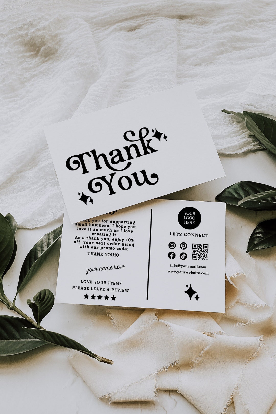Printable Thank You Card Template, Minimalist Black and White Design ...