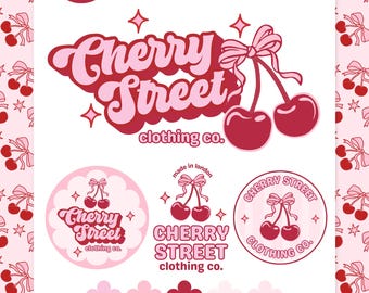 Coquette Retro Cherry Business Logo Template Canva, Editable Trendy Cherries Aesthetic Logo Design, Logo Branding Kit, DIY Branding - CHERI