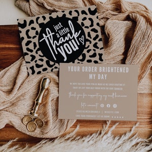 Leopard Print Small Business Thank You Card, Animal Print Thank You Card Template, Thank You For Your Order, Thank You Insert Card, Canva