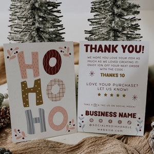 Boho Christmas Business Thank You Canva Template, Minimal Holiday Printable Thanks For Your Purchase, Editable Seasonal Package Insert Card