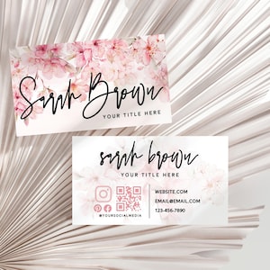 Boho Business Card Template, Cherry Blossom Business Cards, Business Card, Calligraphy, Editable Business Card, Printable Business Cards