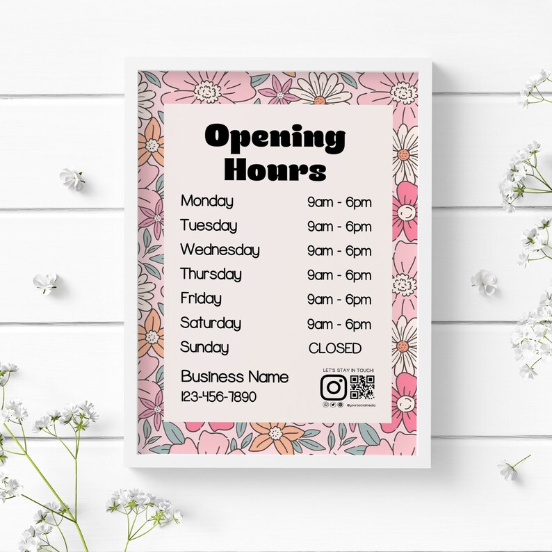 Operating Hours Sign Examples Hours of Operation | Instant Download | Modern Menu | Business Hours ...