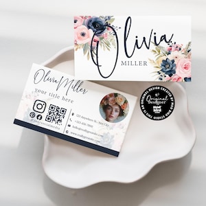 Floral Business Card Canva Template, DIY Trendy Bright Printable Feminine Business Card, Editable Business Card, Feminine Branding - LIV