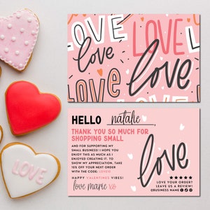 Cute Valentine Thanks For Your Purchase Template Canva, Editable Business Thank You Card Template, DIY Retro Business Package Insert Card