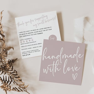 Editable Boho Thank You Card Template, Square Business Card Thanks For Your Purchase Template, Neutral Printable Package Insert Card Canva