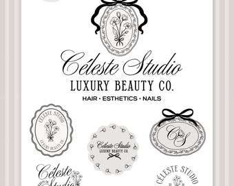 Floral Monogram Logo Template, Luxury Beauty Logo, Editable Canva Branding, Feminine Boutique Logo, Elegant Bow Logo Design - CORA