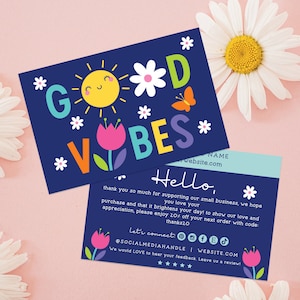 Retro Daisy Thank You Card Template Canva, Editable Small Business Rainbow Thank You Card,  Cute Package Insert, Printable Thank You-Sunny