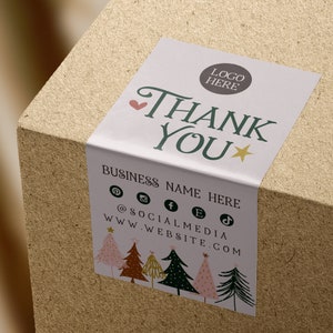 Holiday Box Label Template Canva, Editable Christmas Packaging Labels, Order Packaging Stickers, Shipping Label, Box Seal Label Template