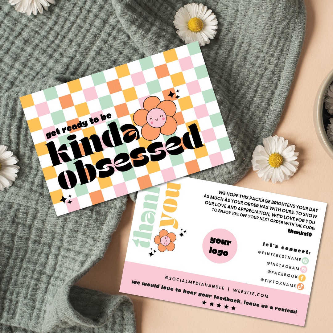 Retro Daisy Thank You Card Template Canva, Editable Small Business 70s ...