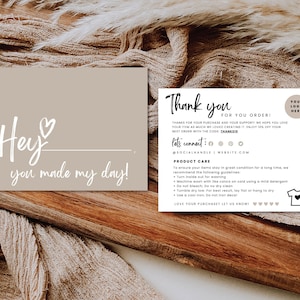 Boho Thank You Card Insert Template, T-shirt Care Card, Washing Instructions, Neutral Product Instructions, Garment Clothing Care, Canva