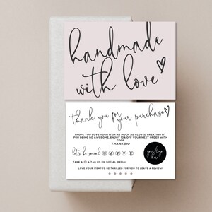 Neutral Business Thank You Card Template, Printable Thanks For Your Purchase Card, Handmade With Love Thank You Insert, DIY Canva Template