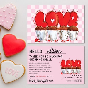 Cute Valentine Cupcake Thanks For Your Purchase Template Canva, Editable Business Thank You Card Template, DIY Business Package Insert Card