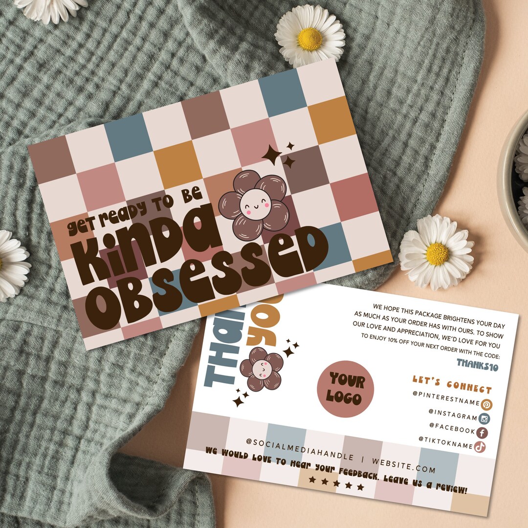 Retro Fall Thank You Card Template Canva, Editable Small Business Daisy ...