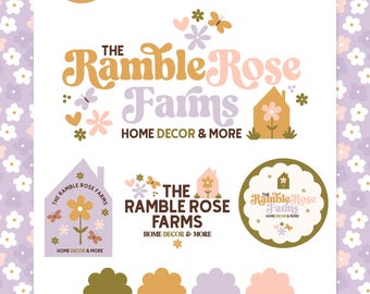 Cottagecore Logo Canva Template, Editable Boutique Branding Kit, Retro Floral Business Logo, Premade Feminine Logo Design - EVA