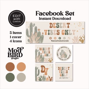Cactus Facebook Cover Canva Template, Western Facebook Banner, Facebook Icon, Desert Facebook Business Cover Image, DIY Facebook Template