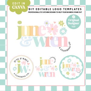 Retro Daisy Flower Logo Canva Template, Groovy 70&#39;s Modern Rainbow Logo, DIY Cute Colorful Premade Logo, Small Business Branding Kit - JUNE