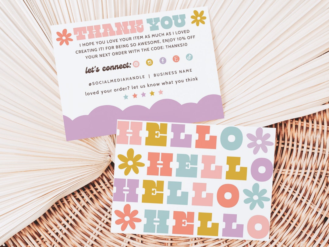 Retro Thank You Card Template, Editable Small Business 70s Groovy Thank ...