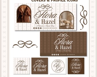 Neutral Facebook Branding Kit Canva Template, Luxury Social Media Branding Set, Elegant Brown Stripe Facebook Cover, Profile Icons - RUTH