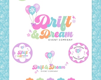 Event Planner Logo Canva Template, Balloon Business Branding Kit, Pastel Party Logo Design, Editable Feminine Business Logo -TINA