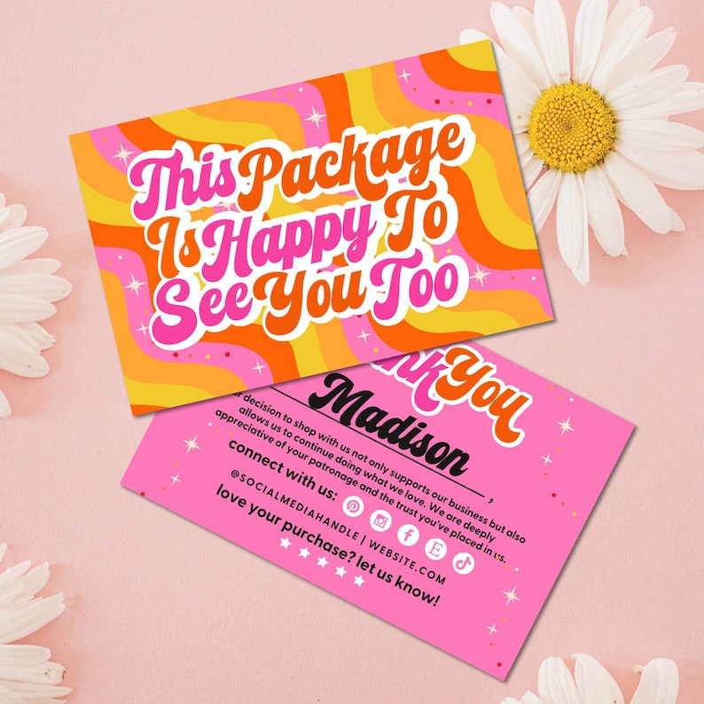 Retro Cosmic Thank You Card Template Canva, Editable Small Business 70s ...