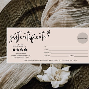 Gift Certificate Template, Editable Gift Certificate Template, Modern Gift Certificate, Editable Gift Card, Instant Download, Gift Voucher