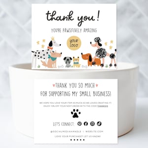 Editable Small Business Dog Thank You Card Template, Printable Paw Print Thank You Card, Order Package Insert, Pet Shop Branding