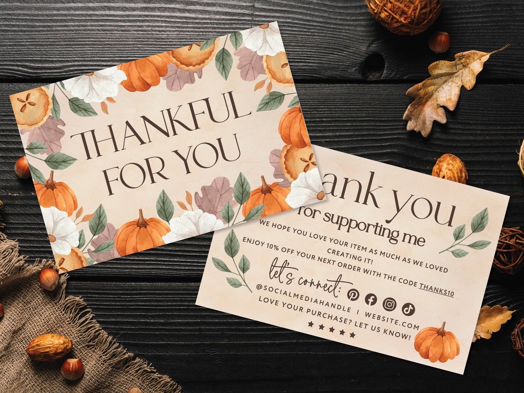 Fall Boho Business Thank You Card Canva Template, Autumn Printable ...