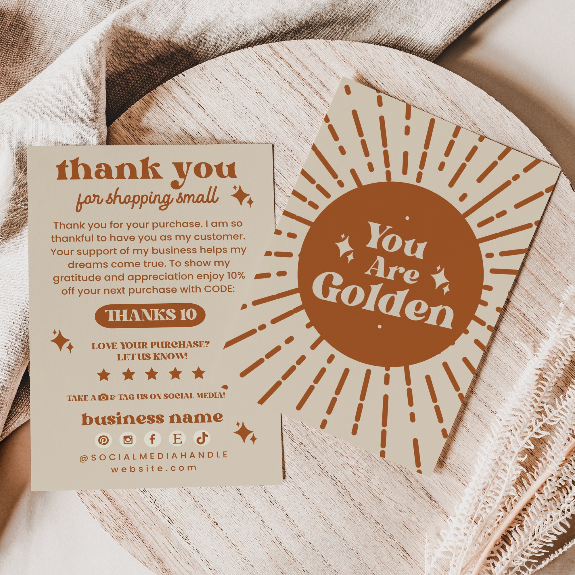 Retro Sunburst Thank You Card Template Canva, Editable Small Business ...