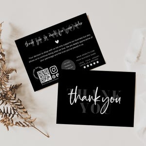 Black Luxury Business Thank You Card Canva Template, Editable Customer Package Insert Card, Elegant Card Mailer Insert, DIY Postcard-JACE