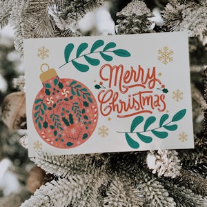 Retro Christmas Business Thank You Card Template, Modern Ornament Printable Thanks For Your Purchase, DIY Business Package Insert Canva Card