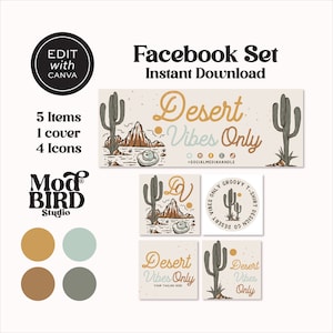 Cactus Facebook Cover Canva Template, Western Facebook Banner, Facebook Icon, Desert Facebook Business Cover Image, DIY Facebook Template