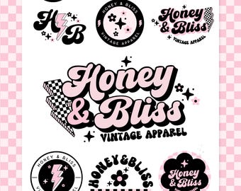 Retro Y2K Logo Canva Template, Coquette Floral Branding Kit, Vintage Checker Boutique Logo, Feminine Business Brand Kit - BOLT