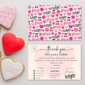 Valentine Thanks For Your Purchase Template Canva, Editable Business Thank You Card Template, DIY Business Package Insert Card, Heart Card