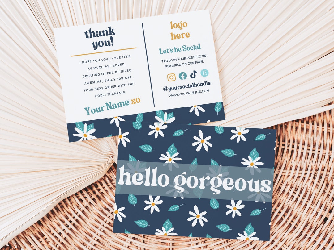 Retro Daisy Thank You Card Template, Editable Small Business Ombre ...