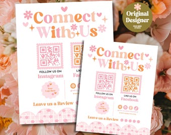 Social Media Sign Template, QR Code Sign, Editable Small Business Sign Printable, Instagram Facebook Follow Us Sign, Leave us a Review-REA
