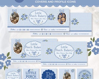 Cottagecore Facebook Cover Template, Coquette Facebook Branding Kit, Editable Canva Cover & Profile Icons, Floral Gingham Social Media-DOVE
