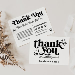 Retro Business Thank You Card Canva Template, Personalized Thank You Card Business, Customizable Thank You, Printable Package Insert - NINA