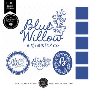 Coquette Floral Business Logo Template Canva, Editable Trendy Chinoiserie Aesthetic Logo Design, Flower Logo Branding Kit, DIY Branding-CASS