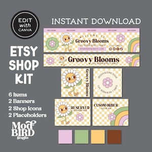 Editable DAISY Etsy Shop Banner, Retro Etsy Banner Canva Template With Image, DIY Groovy Etsy Branding Kit, Etsy Branding, Etsy Cover - NIA