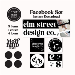 Retro Facebook Cover Template, Black and White Facebook Banner, Facebook Business Cover Image, Facebook Icon, DIY Facebook Canva Template