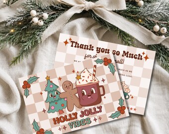 Retro Christmas Business Thank You Card Template, Holiday Printable Thanks For Your Purchase, Small Business Mailer Insert Card, Canva Card